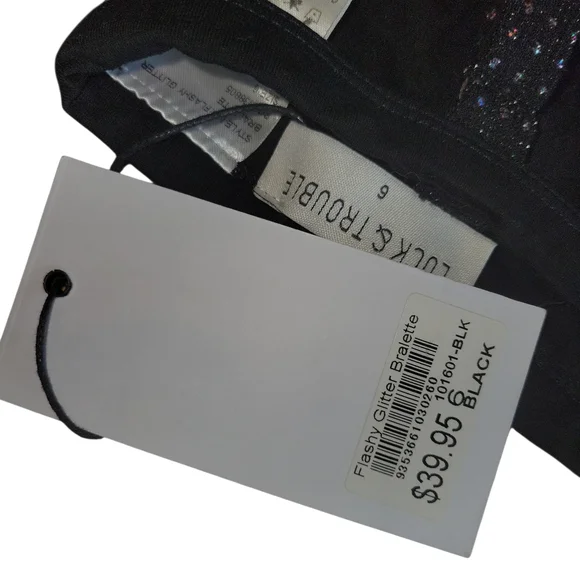 Luck & Trouble NWT Black Square Neck Flashy Glitter Dance Bralette Juniors Sz 6 - Picture 6 of 7